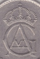 mark coin monogram Gustaf VI Adolf king sweden